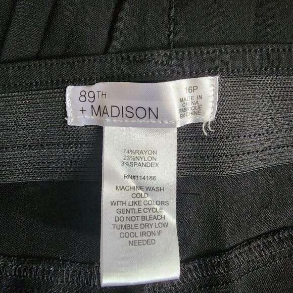 89th & Madison Pants Womens Size 16P 16 Petite Solid Black Comfort Waist Pockets - Picture 3 of 4